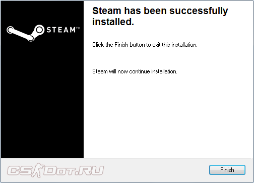 Конец установки Steam Конец установки программы