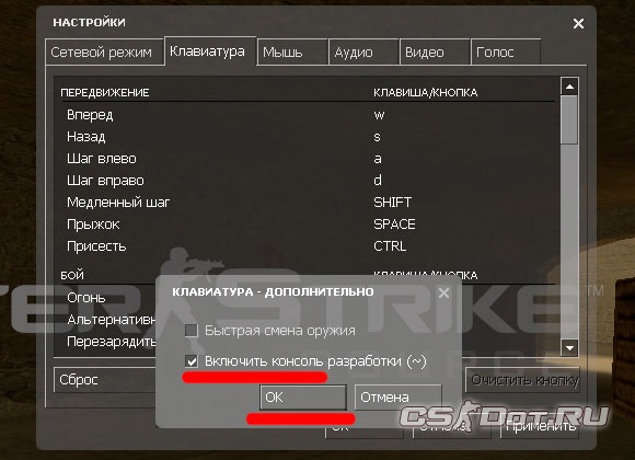 Как включить консоль в кс2 вх